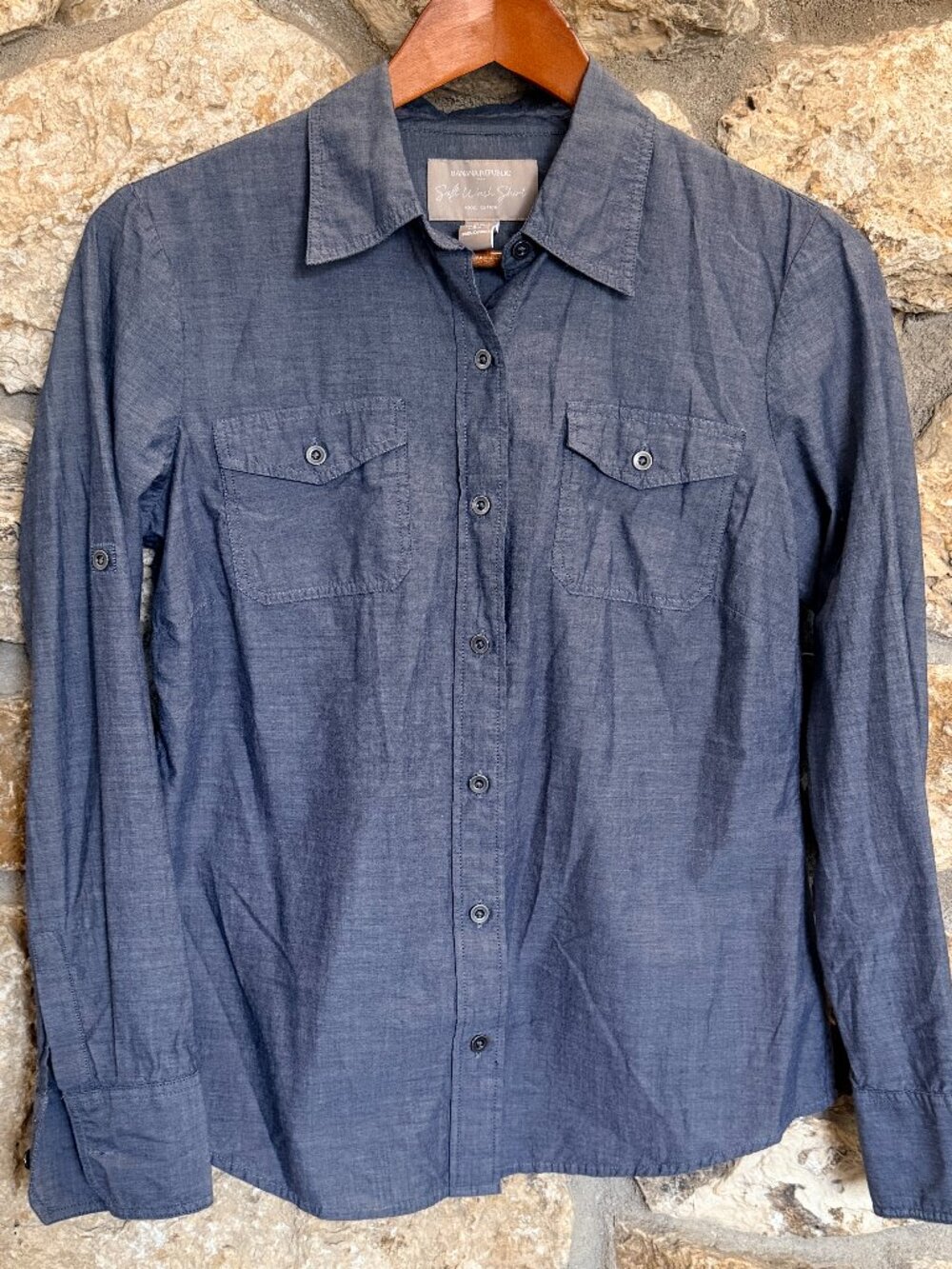 Women's Banana Republic Soft Wash Shirt Cotton Button Down Metal Buttons sz S